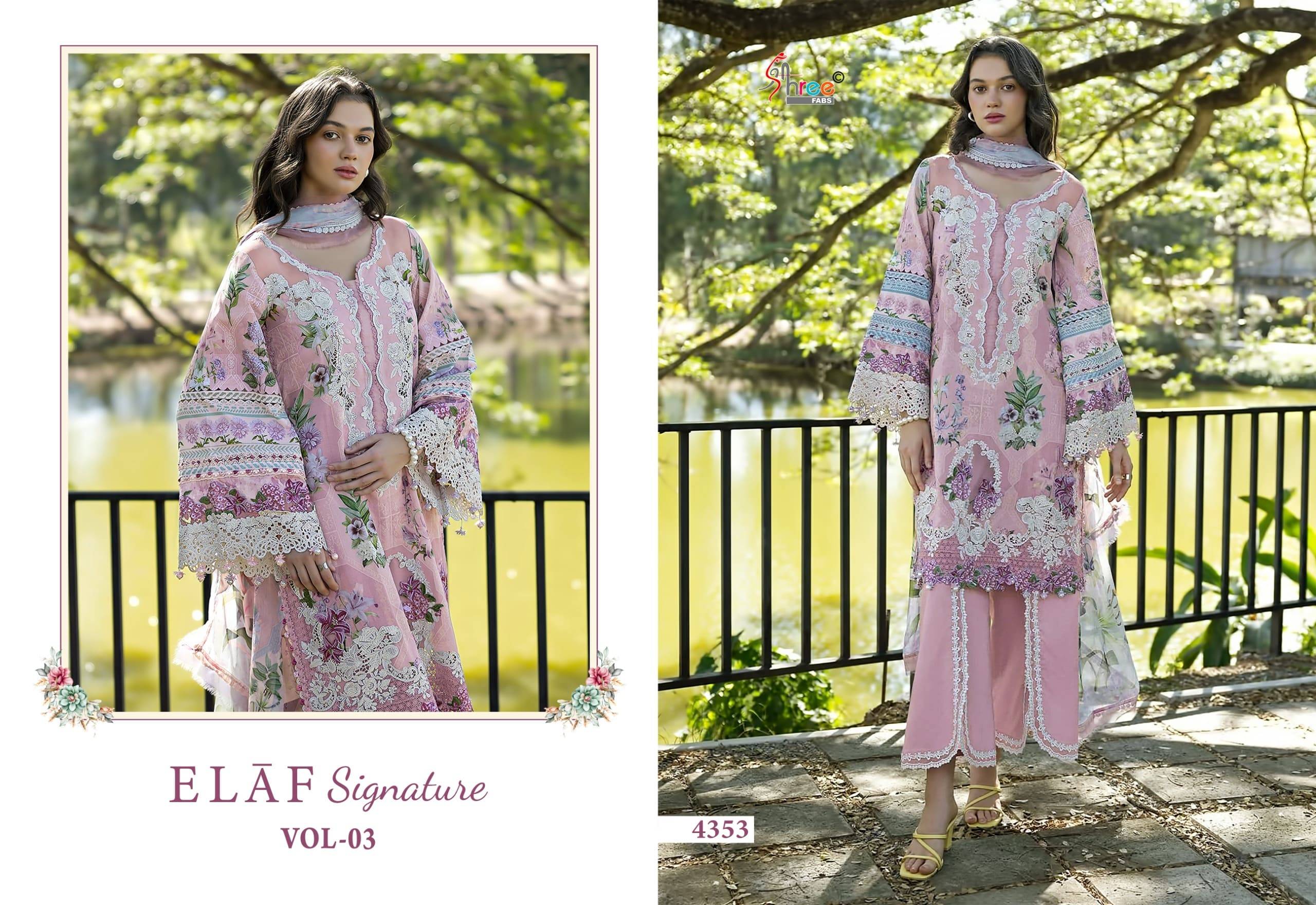 ELAF SIGNATURE VOL-3 BY SHREE FAB 4351 to 4358  Series Beautiful Pakistani Suits Colorful Stylish Fancy Casual Wear & Ethnic Wear Pure Cotton Print Dresses At Wholesale Price